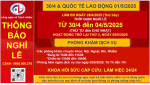 POSTER THÔNG BÁO NGHỈ LỄ NGÀY GIẢI PHÓNG MIỀN NAM 30/4 VÀ NGÀY QUỐC TẾ LAO ĐỘNG 01/5/2025